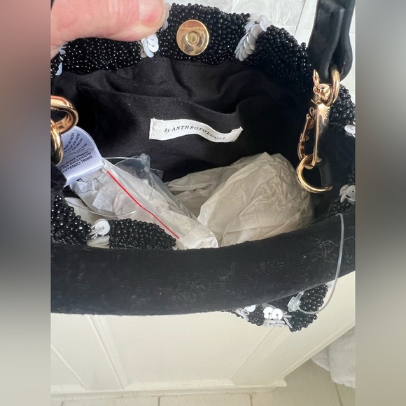 New Anthropologie sequin beaded animal clutch crossbody bag black white zebra - Picture 9 of 17